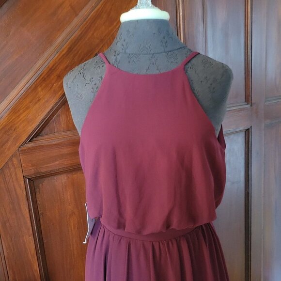 BHLDN Alana Maxi Dress Gown by Donna Morgan Chiffon Black Cherry Small - Picture 2 of 12